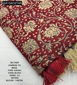 Elegant Ajrakh Printed Red Saree