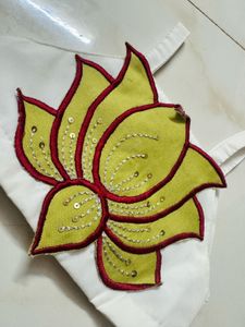 lotus desion cotton white lahenga choli