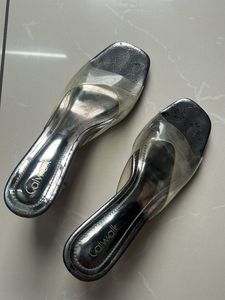 Chic Clear Strap Silver Heels