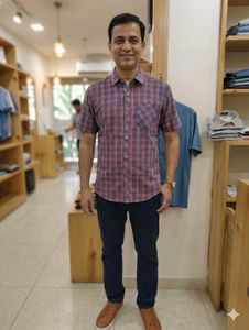 Men's Red & Blue Plaid Short Sleeve Shirt