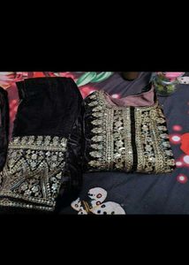 Elegant Brown Velvet Kurta Set with Gold Embroider