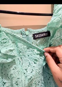 Aqua Blue Lace Ruffle Top