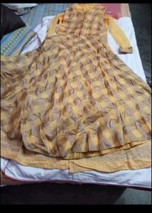 Elegant Yellow Embroidered Gaown Set with koti