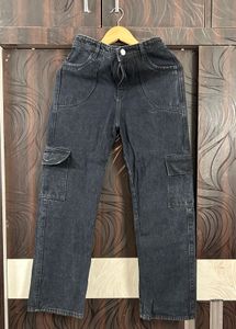 Womens Dark Wash Cargo Jeans