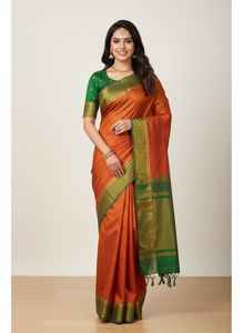 Beautiful Rust Orange Saree with Green Border