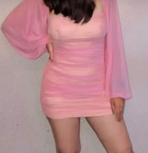 Pink Ruched Bodycon Dress