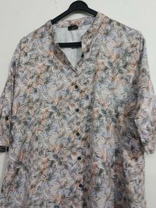 Women's Floral Print Mandarin Collar Button-Down T