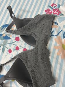 Comfortable Grey Lace Trim Bra