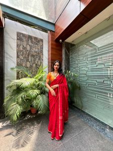 Red Saree with Gold embroidery