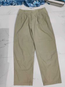 Light olive Pleated Wide-Leg Pants