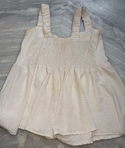 Cream Tie-Front Babydoll Top
