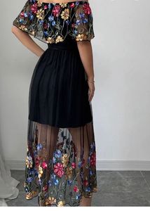 Elegant Black Embroidered Off-Shoulder Gown