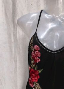 Floral Embroidered Black One-Piece Swimsuit