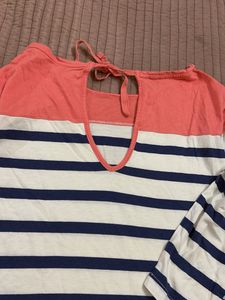 Striped Boat Neck Tunic with Back Tie