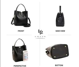 Chic Black Croc Embossed Bucket Bag