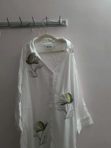White Floral Embroidered Button-Down Shirt