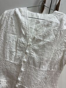 Chic White Broderie Anglaise Midi Dress