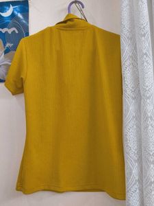 Mustard Yellow Ribbed Polo Top