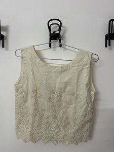Cream Embroidered Sleeveless Blouse