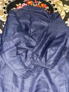 Embroidered Blue Denim Kurta set
