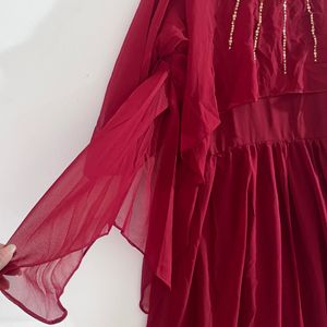 Wine Red Ethnic Gown (Women)