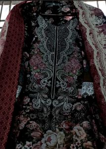 Black Pakistani embroidered patch work Kurt Set