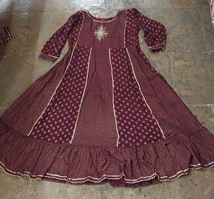 Maroon Ethnic Gown with Embellished Neckline
