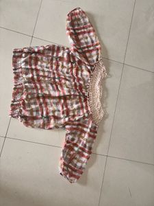 Chic Plaid Top with Crochet Neckline