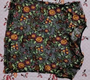 Zinc Embroidered Floral Mesh Top