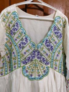 White&amp;Lilac floral Cotton Embroidered Kurta