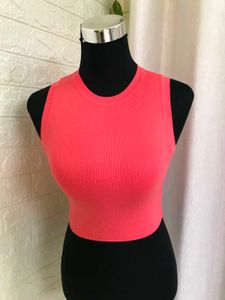 Zara Coral Cropped Sleeveless Top
