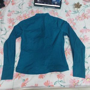 Teal Button-Up Shirt with Stitching Detail