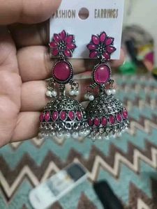 maroon Oxidized Jhumka Earrings