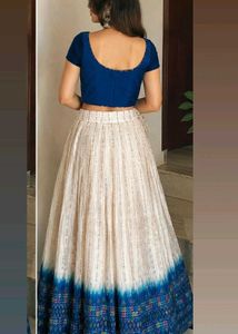 Elegant Off-White &amp; Blue Lehenga Choli Set