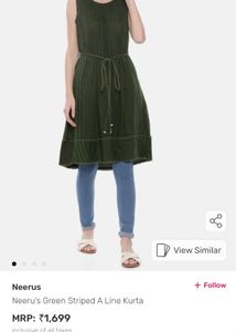 Neerus Green Stripped A-Line Kurta Size XL