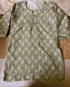 Olive Green Leaf Print Kurta