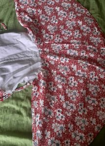Red and white combination frock for girls