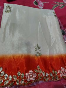 Elegant Orange &amp; Pink Saree Pure Chinon