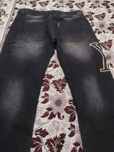 Men's Black Jeans with Unique Design
