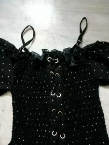Black Polka Dot Smocked Corset Top