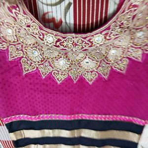 Elegant Pink suit with Gold &amp; Black embroided
