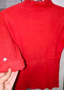 Vibrant Red Mock Neck Top