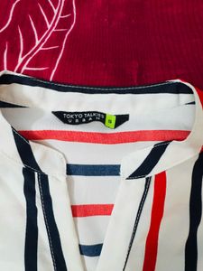 Chic Striped Band Collar Top