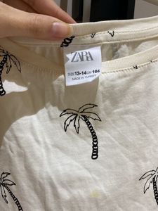 Zara White Palm Tree Print Cropped Top