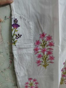 White Cotton Kurta with Floral Print