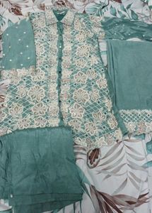 Embroidered Teal Kurta Palazzo Set