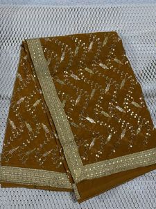 Brown Sequin Saree with attached blouse Piece
