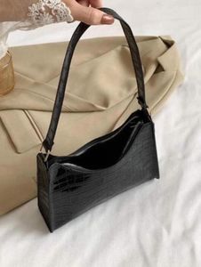 Chic Black Croc Embossed Shoulder Bag