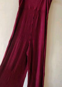 Maroon Striped Maxi Jumpsuit