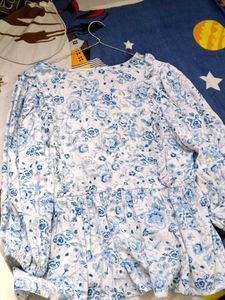 Blue Floral Print Peplum Top